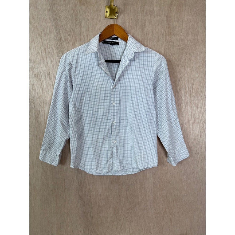 Andrew Fezza Womens Button Down Fitted Shirt Blue White Grid Check Size 10